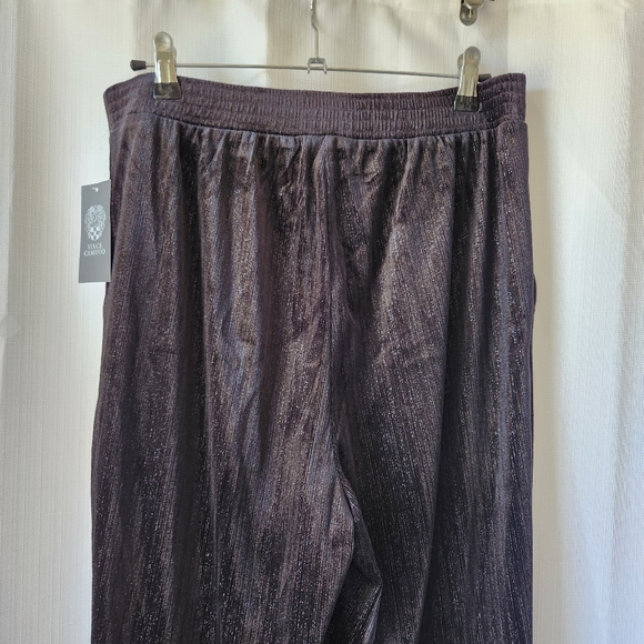 Vince Camuto Black Silver Metallic Pin Striped Wide Leg Straight Pants Size 14 - Picture 7 of 9